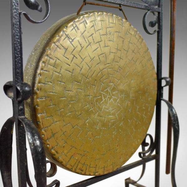 Large Bronze Antique Dinner Gong in Iron Frame, Art Nouveau, Circa 1920 - London Fine Antiques