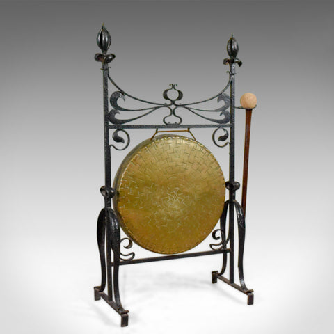 Large Bronze Antique Dinner Gong in Iron Frame, Art Nouveau, Circa 1920 - London Fine Antiques