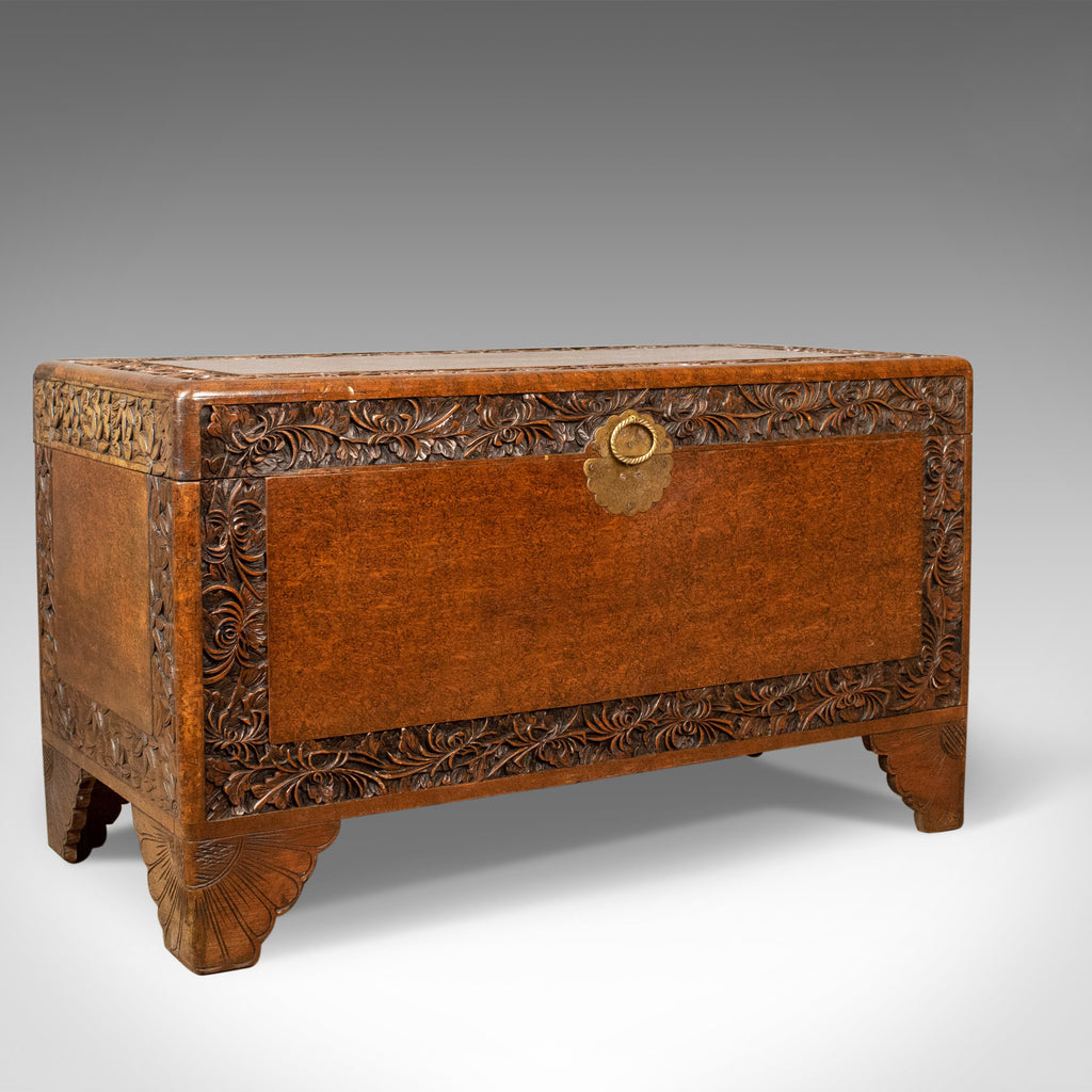 Camphor Wood Trunk, Oriental, Carved, Chest, Art Deco, Circa 1940 - London Fine Antiques