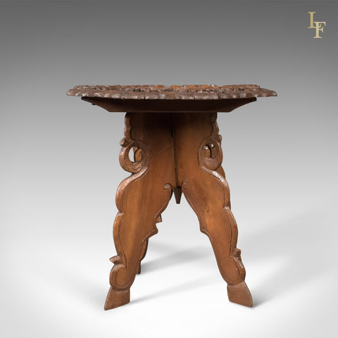 Carved Teak Campaign Side Table, Mid-Century - London Fine Antiques