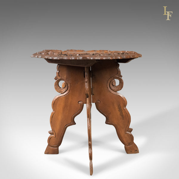 Carved Teak Campaign Side Table, Mid-Century - London Fine Antiques