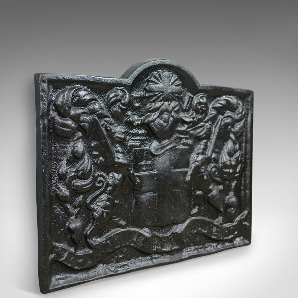 Cast Iron Fire Back, Early 20th Century, Coat of Arms, English, Heavy - London Fine Antiques