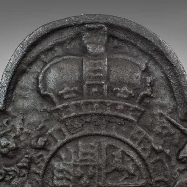 Cast Iron Fire Back, Royal Crest, English, Heavy, Plate, Fireplace, 20th Century - London Fine Antiques
