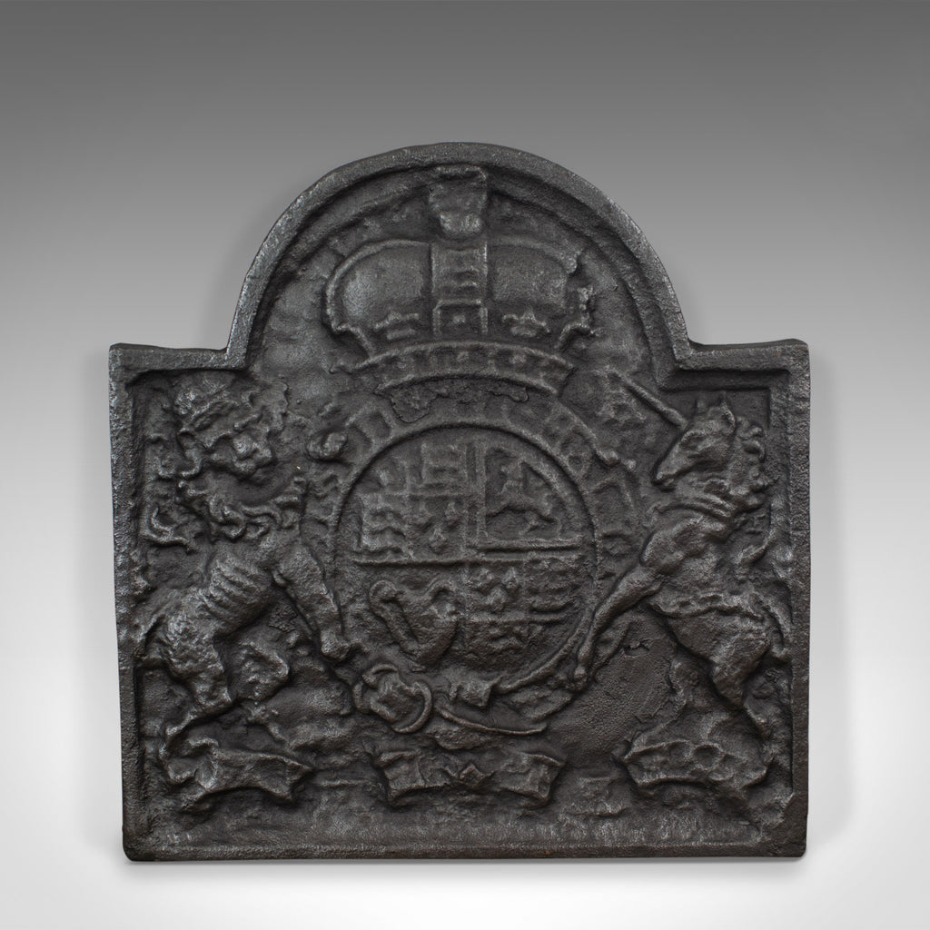 Cast Iron Fire Back, Royal Crest, English, Heavy, Plate, Fireplace, 20th Century - London Fine Antiques