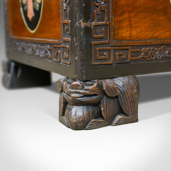 Chinese Camphorwood Chest, Oriental Inlaid Scenes, Trunk, Art Deco Period c.1940 - London Fine Antiques