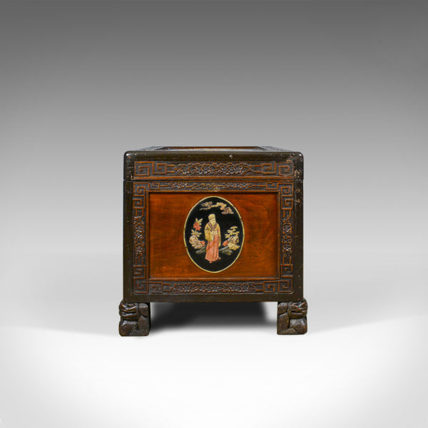 Chinese Camphorwood Chest, Oriental Inlaid Scenes, Trunk, Art Deco Period c.1940 - London Fine Antiques