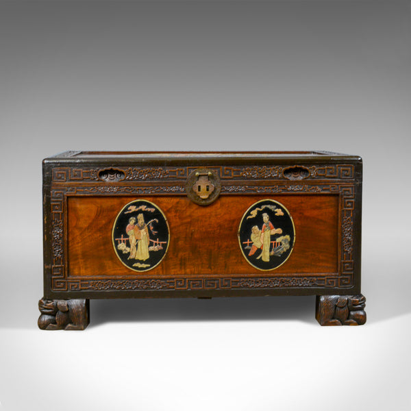 Chinese Camphorwood Chest, Oriental Inlaid Scenes, Trunk, Art Deco Period c.1940 - London Fine Antiques