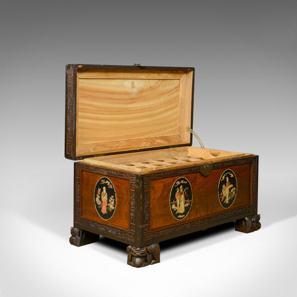 Chinese Camphorwood Chest, Oriental Inlaid Scenes, Trunk, Art Deco Period c.1940 - London Fine Antiques