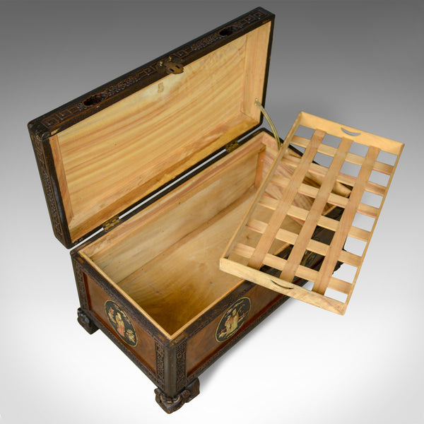 Chinese Camphorwood Chest, Oriental Inlaid Scenes, Trunk, Art Deco Period c.1940 - London Fine Antiques