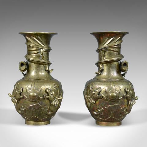Decorative Pair of Chinese Vases in Bronze, Dragons, 20th Century Oriental Art - London Fine Antiques
