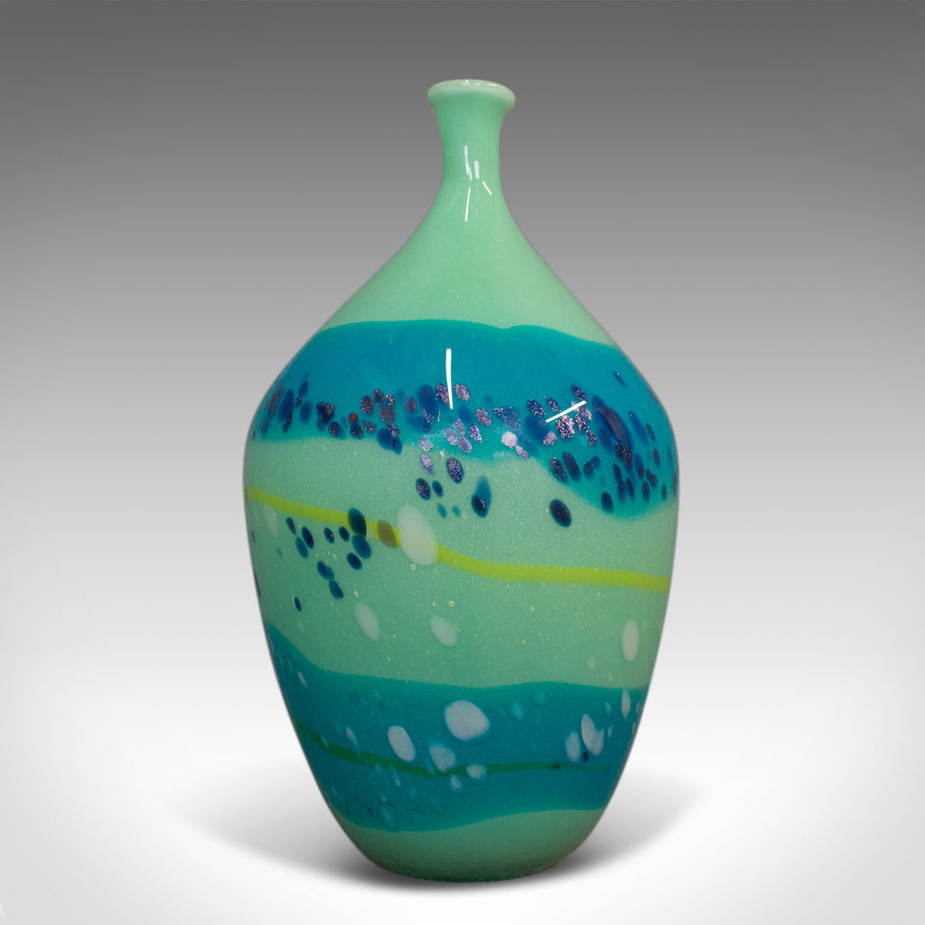 Decorative Stem Vase, English, Glass, Art Vase, Aquatic Overtones, C20th - London Fine Antiques