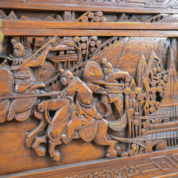 Early 20th Century Camphor Wood Chest, Oriental, Carved Scenes, Trunk c.1930 - London Fine Antiques