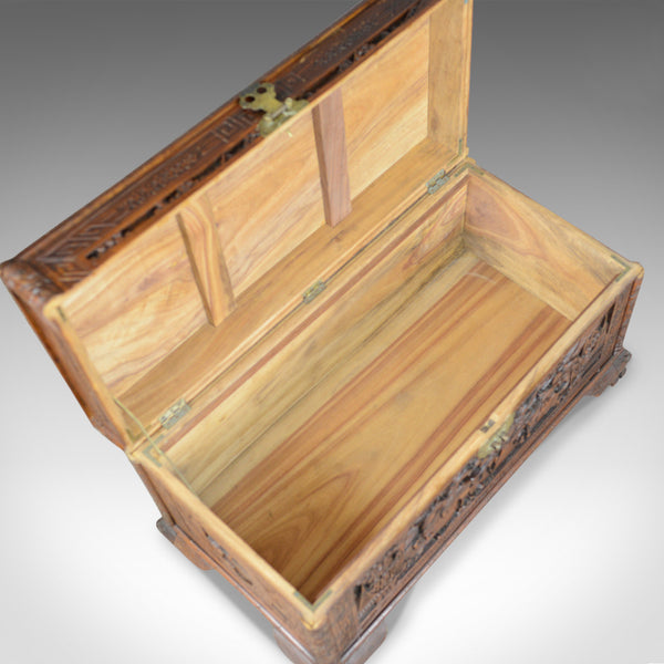 Early 20th Century Camphor Wood Chest, Oriental, Carved Scenes, Trunk c.1930 - London Fine Antiques