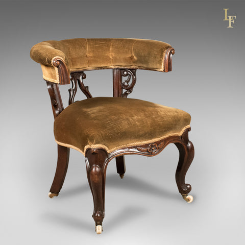 Early Victorian Bow Back Armchair, English Walnut Reading Chair c.1840 - London Fine Antiques
