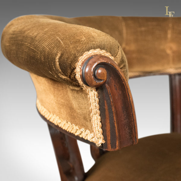 Early Victorian Bow Back Armchair, English Walnut Reading Chair c.1840 - London Fine Antiques
