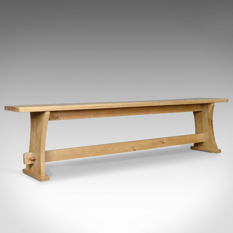 English Oak Bench in Victorian Taste, Long, Four Seater Kitchen Form, Late C20th - London Fine Antiques