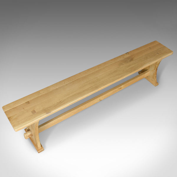 English Oak Bench in Victorian Taste, Long, Four Seater Kitchen Form, Late C20th - London Fine Antiques