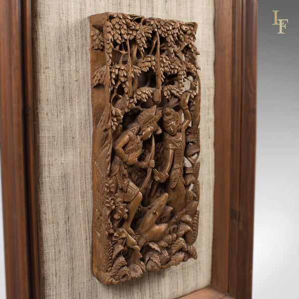 Framed Balinese Carved Wall Panel, Mid-Century Decorative Art - London Fine Antiques
