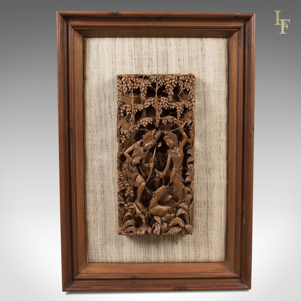 Framed Balinese Carved Wall Panel, Mid-Century Decorative Art - London Fine Antiques