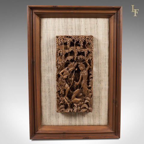 Framed Balinese Carved Wall Panel, Mid-Century Decorative Art - London Fine Antiques
