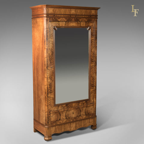 French Antique Armoire, 19th Century Wardrobe Burr Walnut - London Fine Antiques