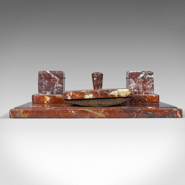 French Antique, Art Deco, Marble Desk Stand, Large, Inkwell, Blotter, c.1930 - London Fine Antiques