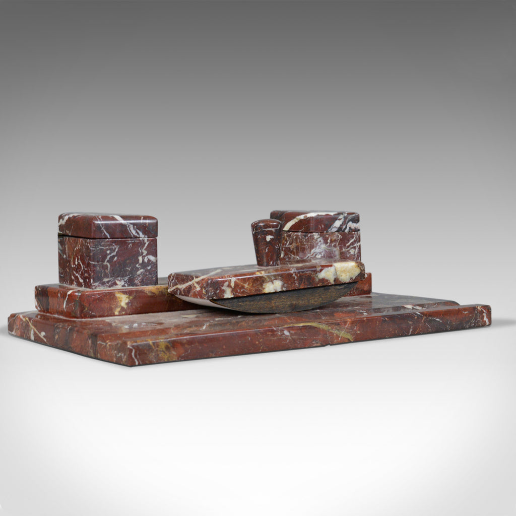 French Antique, Art Deco, Marble Desk Stand, Large, Inkwell, Blotter, c.1930 - London Fine Antiques