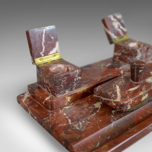 French Antique, Art Deco, Marble Desk Stand, Large, Inkwell, Blotter, c.1930 - London Fine Antiques
