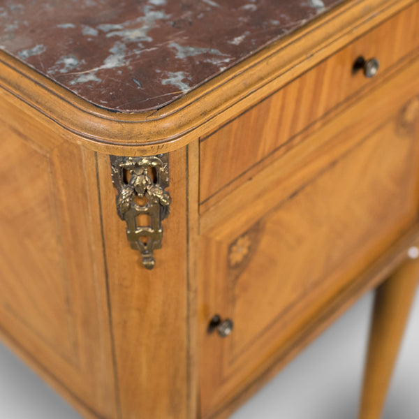 French Antique Bedside Cabinet, Marble Top Nightstand c.1890 - London Fine Antiques