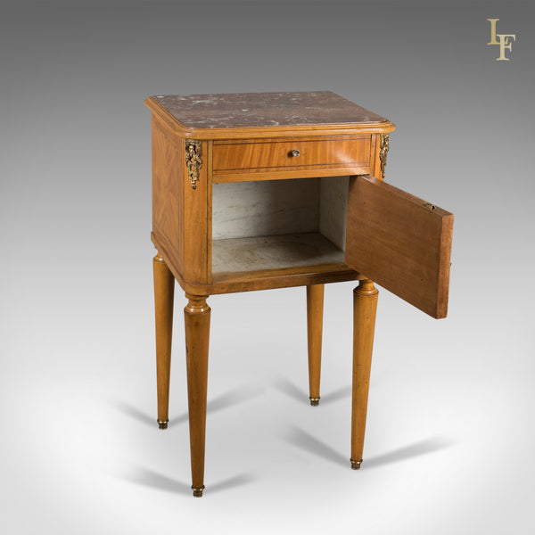 French Antique Bedside Cabinet, Marble Top Nightstand c.1890 - London Fine Antiques