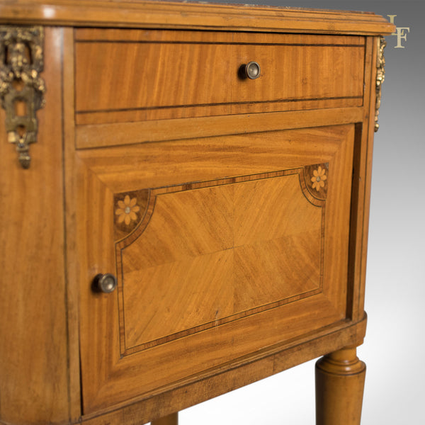 French Antique Bedside Cabinet, Marble Top Nightstand c.1890 - London Fine Antiques