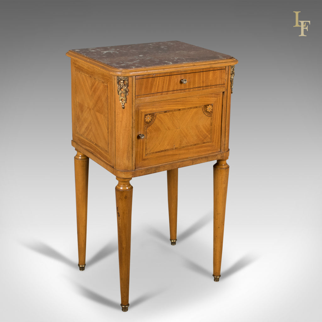 French Antique Bedside Cabinet, Marble Top Nightstand c.1890 - London Fine Antiques