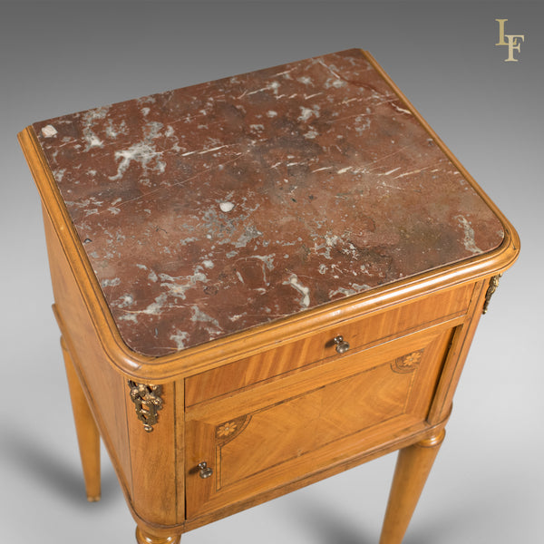 French Antique Bedside Cabinet, Marble Top Nightstand c.1890 - London Fine Antiques