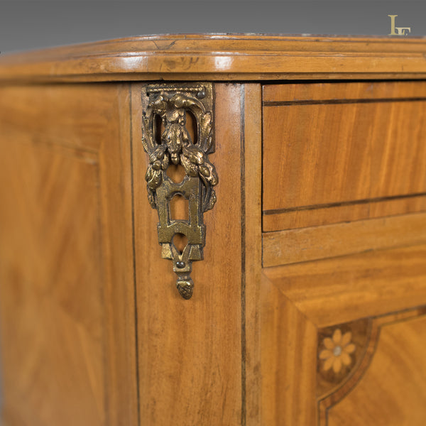 French Antique Bedside Cabinet, Marble Top Nightstand c.1890 - London Fine Antiques