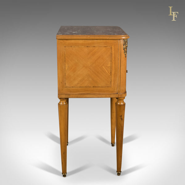 French Antique Bedside Cabinet, Marble Top Nightstand c.1890 - London Fine Antiques