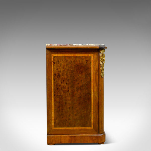 French Antique Cabinet, Empire Revival, Low, Cupboard, Marble Top, Circa 1900 - London Fine Antiques