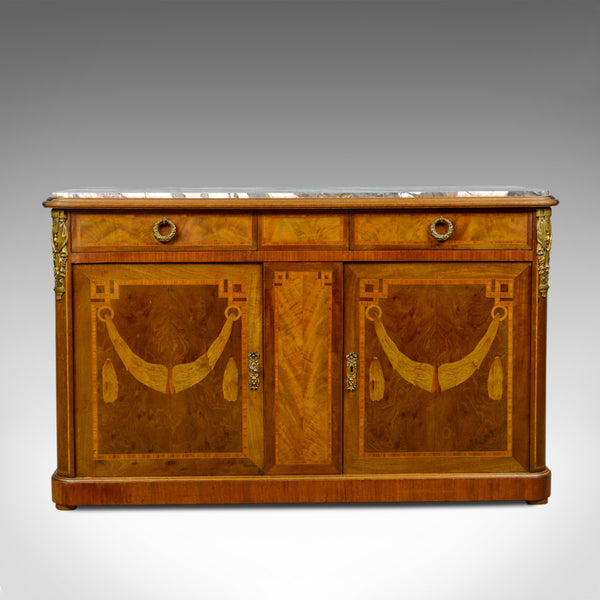 French Antique Cabinet, Empire Revival, Low, Cupboard, Marble Top, Circa 1900 - London Fine Antiques