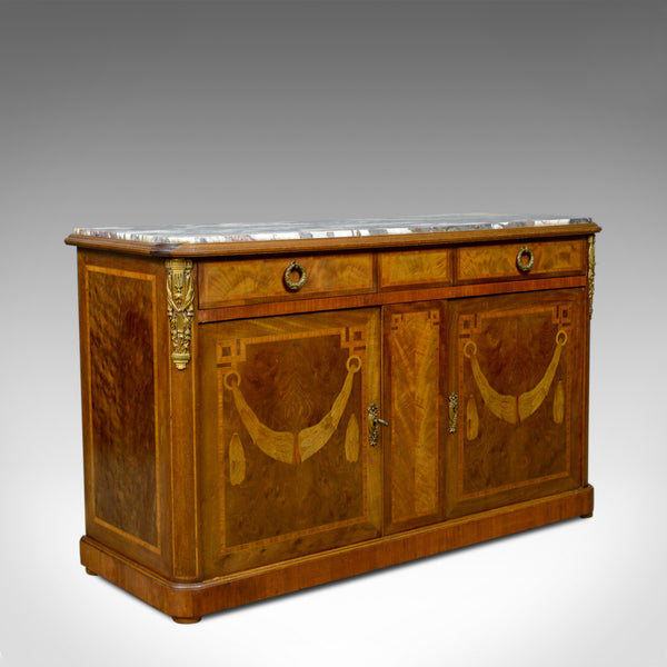 French Antique Cabinet, Empire Revival, Low, Cupboard, Marble Top, Circa 1900 - London Fine Antiques