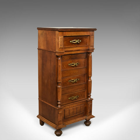 French Antique Side Cabinet, Narrow Pot Cupboard, Nightstand, Walnut, Circa 1900 - London Fine Antiques