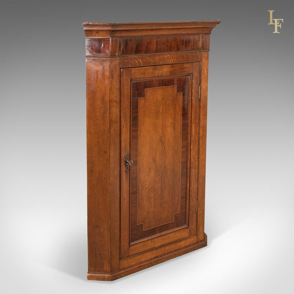 Georgian Antique Corner Cabinet, Oak and Mahogany, English c.1780 - London Fine Antiques