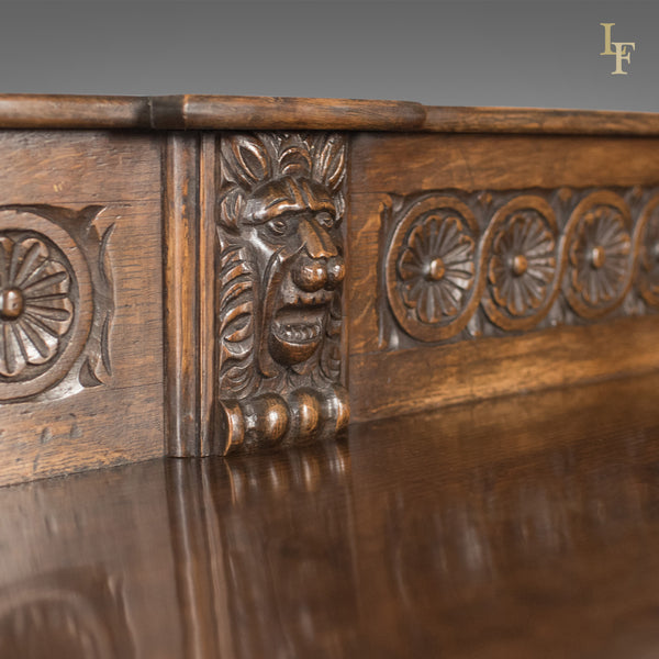 Georgian Oak Dresser Base, 18th Century English Green Man Sideboard, c.1790 - London Fine Antiques