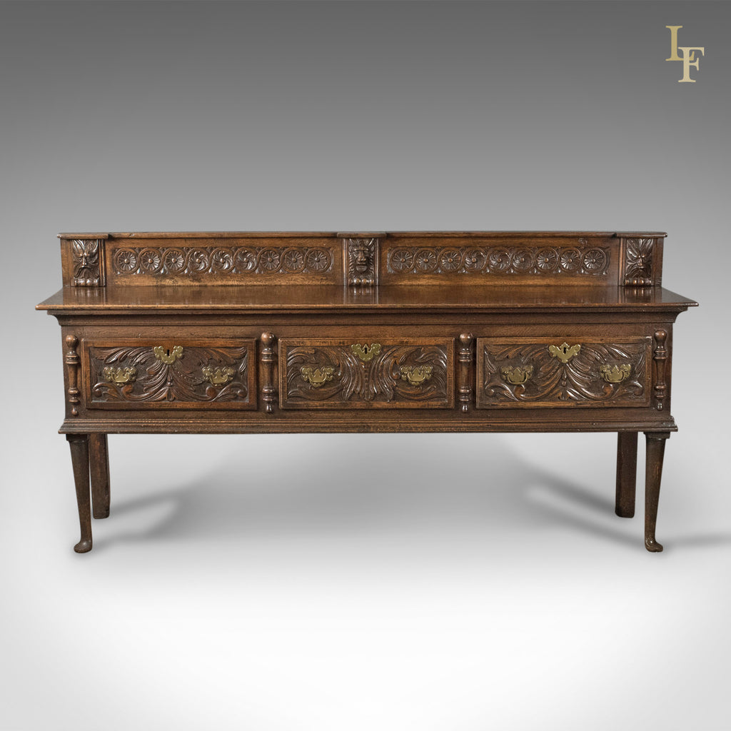 Georgian Oak Dresser Base, 18th Century English Green Man Sideboard, c.1790 - London Fine Antiques