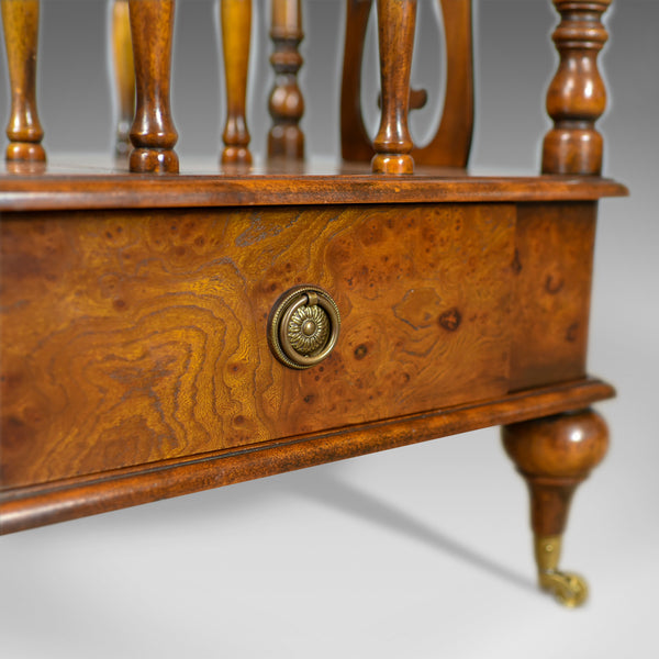 Georgian Revival Canterbury, Burr Oak, English, Magazine Rack, Late 20th Century - London Fine Antiques