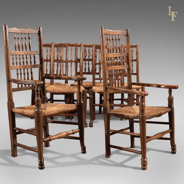 Harlequin Set of Seven Antique Spindle Back Dining Chairs c.1800 - London Fine Antiques