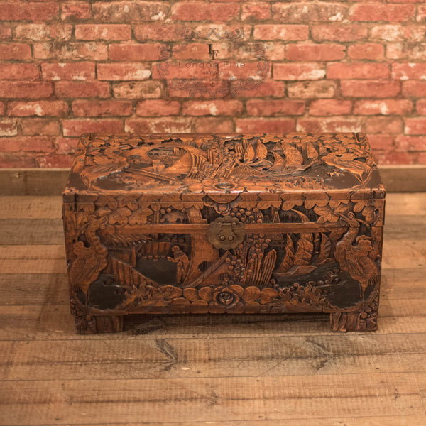 Mid-Century Carved Camphor Wood Trunk - London Fine Antiques