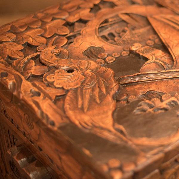 Mid-Century Carved Camphor Wood Trunk - London Fine Antiques