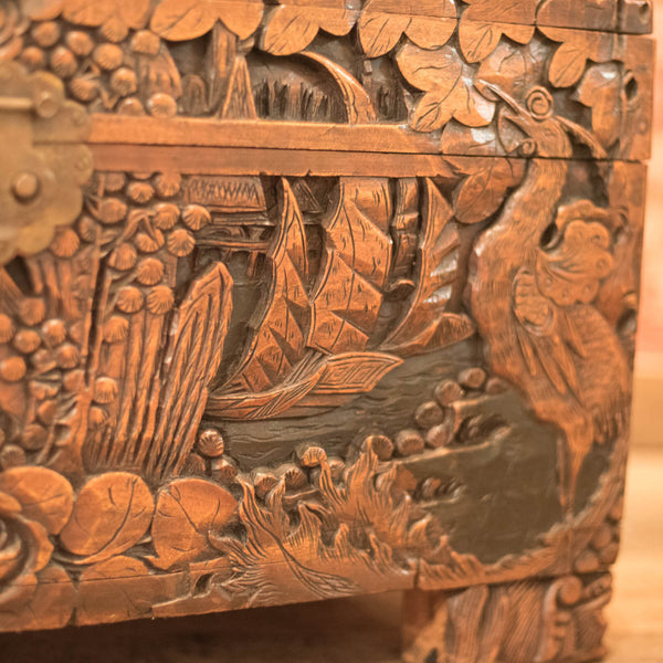 Mid-Century Carved Camphor Wood Trunk - London Fine Antiques