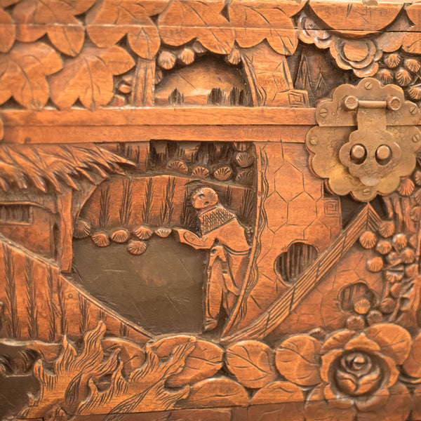 Mid-Century Carved Camphor Wood Trunk - London Fine Antiques