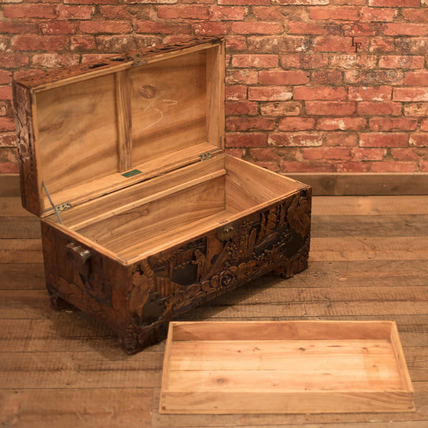 Mid-Century Carved Camphor Wood Trunk - London Fine Antiques