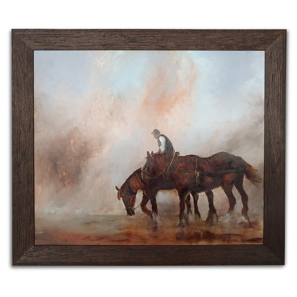 Framed Equine, Oil Painting, Horses, Art, Original, Nature, 30.5" x 26.5" - London Fine Antiques
